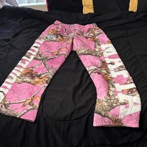 Pink Camo Bottoms with White Lettering